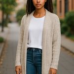 ZARA Women’s  Knit Open Cardigan Cotton Blend  Cream Small Photo 0