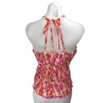 Japsa Women's Multicolor Floral Halter Sleeveless Smocked V Neck Blouse Top Sz L Pink Size L Photo 1