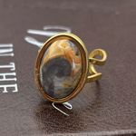 Handmade Mexican Crazy Lace Agate Cabochon Stainless Steel Ring in Golden Tone Adjustable Photo 0