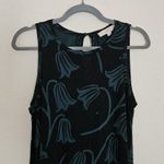 Loft Black Green Floral Tulip Print Sleeveless Dress Womens Size M Keyhole Back Photo 3