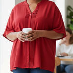 Dana Buchman  Bold Red Satin Blouse Photo 0