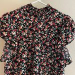 SheIn Short Sleeve Floral Ruffle High Neck Blouse Photo 1