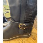 Liz Claiborne Size 8.5 Black Festival Riding Boots Gold Buckle Crocodile Zip NEW Photo 3