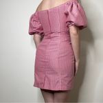 WAYF  Corset Red Striped Puff‎ Sleeve Off Shoulder Mini Dress Photo 2
