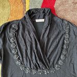y2k 90’s style Vintage Retro Black Stretch Dressy Floral Sequin Long Sleeve Top Photo 2