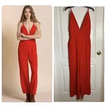 Line and Dot  Vaughn Orange Red Plunge Neckline Jumpsuit Women’s Size S Photo 1