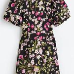 H&M NWT  Open Tie backed Mini Dress Puff Sleeves Black/floral XS Cottagecore Photo 0