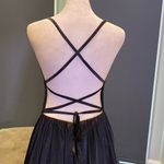Women’s Black Full Length Prom Party Dress Criss Cross Back Small Train Size 12 Photo 5