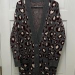 Evereve Oversized Leopard Print Cardigan in Gray and Burgundy - Size XL Photo 0