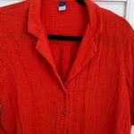 Old Navy Orange Crinkle Gauze Button-Down Short Sleeve Shirt, Small Photo 5
