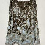 Ann Taylor  Women’s Y2K Brown Blue Floral Paisley Pull On Midi Length Skirt Zip Photo 0