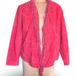 Vintage Y2K Red Fringe Suede Leather Jacket Boho Western Moto Cowboy Festival Size M Photo 0
