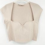 Jonathan Simkhai Womens Abia Compact Rib Sweetheart Neck Cropped Tee Top Size L Tan Size L Photo 1