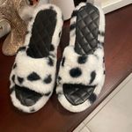 Fuzzy Black and White Wedge Slippers Size 7 Photo 1