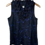 J.CREW Top Women 6 Blue Black Tank Ruffle Collar Dark Romantic Button Up Career Photo 0
