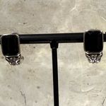 Sterling Silver FAS Onyx Earrings French Clip Vintage Photo 1