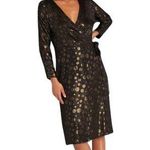 Modcloth NWT  Golden Record Party Wrap Dress XS Black Gold Tie Waist Retro Chic Photo 0