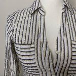 EXPRESS  The Portofino Shirt Gold White‎ Blue Striped Women's Sz Slim Small Photo 2