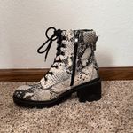 Madden Girl  Cream Black Snakeskin Combat Boots Size 8.5 Lace Up Zip Chunky Heel Photo 2