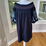 Rebellion Navy Blue Embroidered Cotton Off the Shoulder Loose Fit Shift Dress M Photo 11