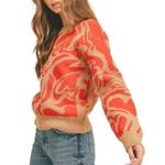 Abstract Hearts & Merci Red Tan Pullover Sweatshirt Sweater Photo 3
