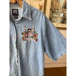 Vintage 90s Quizz Woman Embroidered Frog Heart Chambray Short Sleeve Button Up S Blue Size 20W Photo 4