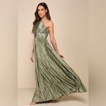 Lulus LULU’S Elaborate Charm Olive Green Satin Pleated Backless Maxi Dress Photo 4