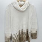 Calvin Klein  Sweater Women Medium White Gold Striped Cowl Neck Knit Pullover Photo 0