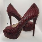 Michael Kors  Milan Platform Peep Toe Heels Burgundy Snakeskin Print Women’s 9 Photo 5