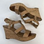 Franco Sarto Size 9 Cera Cork Wedge Sandals Beige Leather Slingback Platform Photo 3