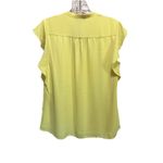 Alfani Yellow Chiffon Round/Split Neck Blouse Size S Short Flutter Sleeve Lined Photo 4