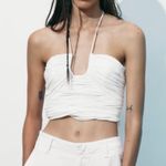 ZARA Cream Ruched Bustier Halter Top Photo 4