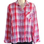 SO  Women's Red & White Plaid Button-Down Shirt Size XL – Long Sleeve Casual Top Photo 5