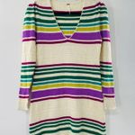 Free People Gidget Ivory Striped Long Sleeve V-Neck Knit Sweater Dress Size M Photo 4