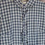 Garnet Hill  10 NAVY BLUE PLAID RUFFLE FRONT BUTTON DOWN BLOUSE TOP Photo 2