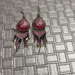 Pink Thread Boho Beaded Dangle Earrings, Multicolor Fringe Festival jewelry Photo 3