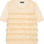 J.Crew Waverly Ruffled Tulle-paneled Merino Wool T-shirt In Cream Photo 1