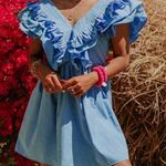 Impressions Sky Blue Ruffle Sleeve Dress Photo 0