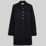 Madewell NWT  XS Patch Pocket Denim Popover Mini Dress in Black NO125 Shirtdress Photo 3