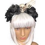Goth/Halloween black roses black lace and skeleton skill/ hands hair piece Photo 0