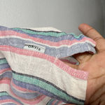 Orvis Linen Blend Button Up Shirt Striped Cap Sleeve Casual Top Large Boxy Fit Photo 7