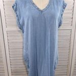 NEON BUDDHA Shift Dress 100% Tencel w Embellished V Neck Chambray Blue Photo 0