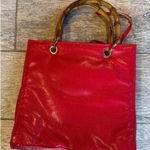 Giorgio Beverly Hills Hand Bag Red Faux Leather Bamboo Straps Christmas Purse Photo 0