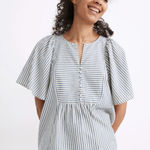 Madewell  Striped Courtyard Flutter-Sleeve Top in Stripe XXS Photo 0