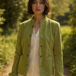 DAVID BROOKS LG AVOCADO GREEN SUEDE SHORT JACKET GOLD SNAPS ROLL UP CUFFS LINED Photo 0