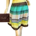 Banana Republic BANANA REPPUBLIC GREEN , BROWN & BLUE STRIPE SILK ROUND SKIRT NWT (8) Photo 0