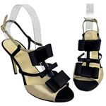 Kate Spade Satin T-Strap Gold and Black Bow Strappy Sandal Size US 8 B Stiletto Photo 1