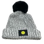 Love Your Melon Smiley Black Knit Beanie w/ Removable Puff Unisex Photo 0