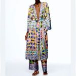 ZARA Boho Print Satin Belted Kimono Robe Dress Size M NEW Photo 1