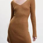 Mango MNG Short Knitted Dress Longsleeve Brown NWT Size 6 Photo 2